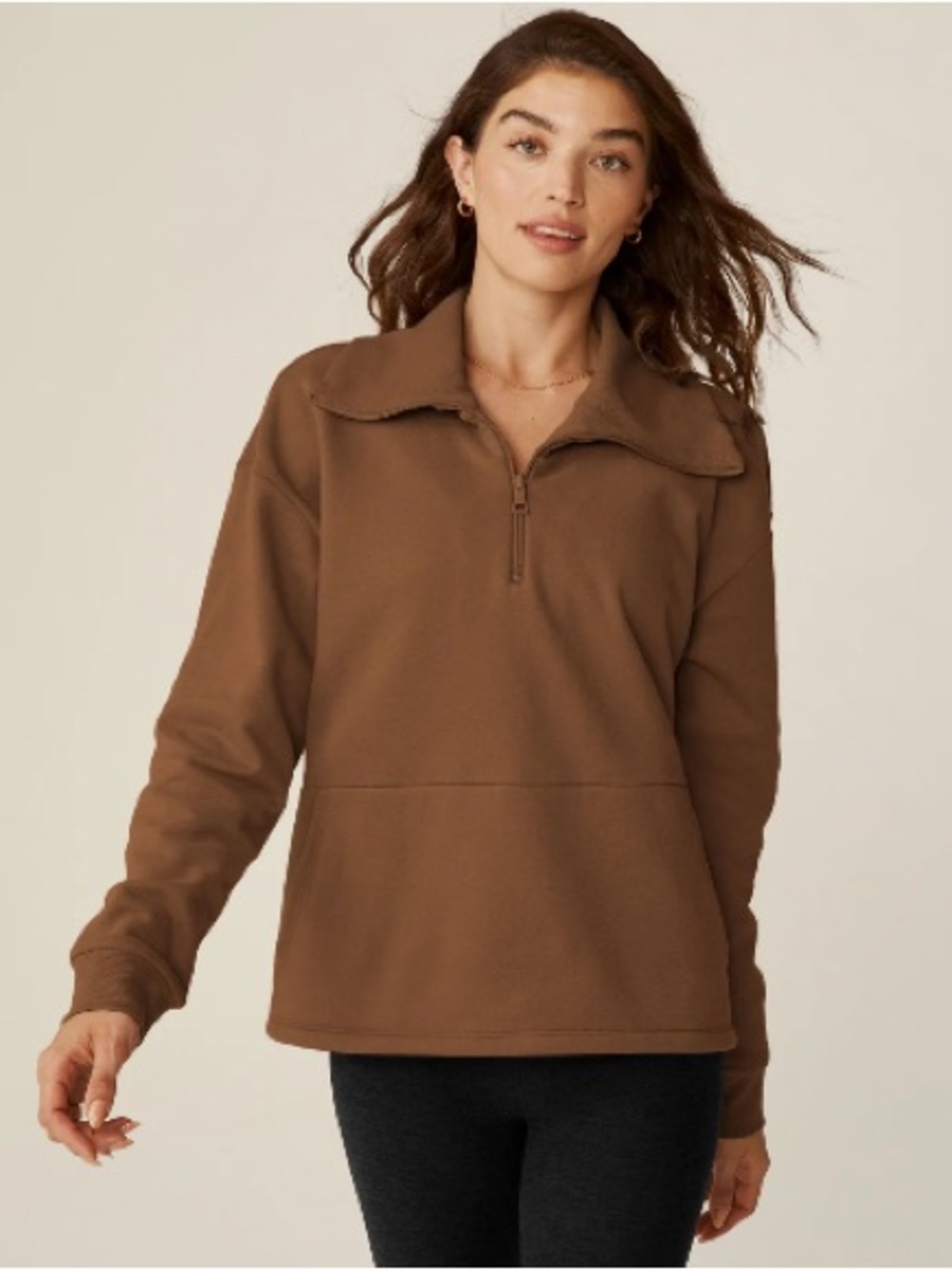Beyond Yoga Chocolate Brown Quarter-Zip Pullover
